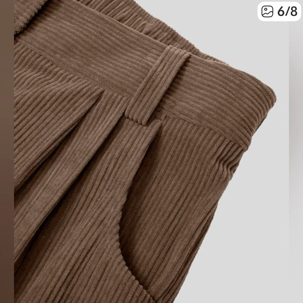 HALARA Brown Mid Rise Button Zipper Side Pocket Corduroy Casual Pants XL Petite - Picture 5 of 6